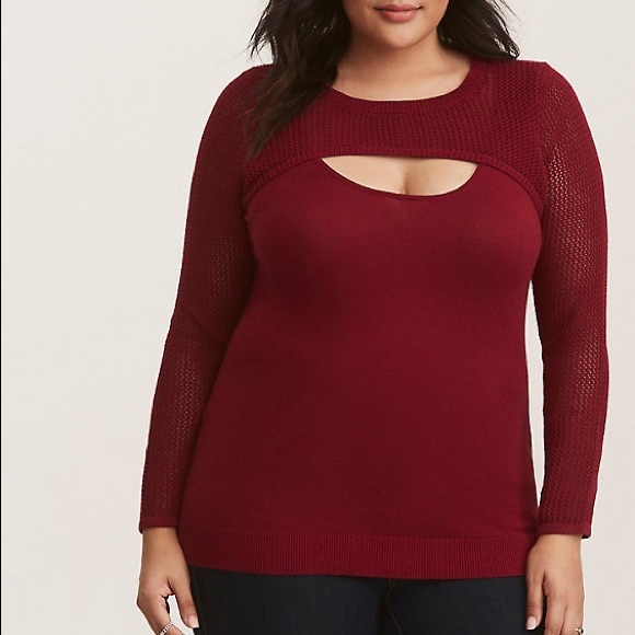 torrid Sweaters - Red Mesh Sleeve Sweater